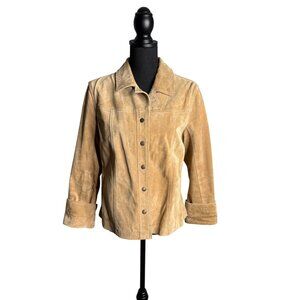 Vintage 90's Coldwater Creek Women's Tan Suede Leather Snap-Down Jacket M